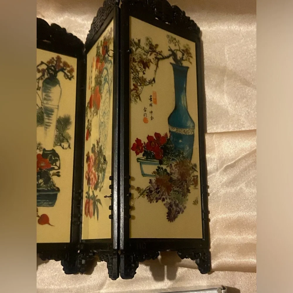 👑 Vintage Miniature Dollhouse Asian Folding Screen-Two Sided - Picture 7 of 9